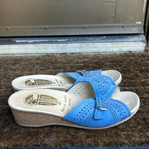 Worishofer Women's Powder Blue Leather Cork Wedge Slide Sandal EU 41